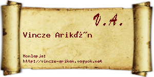 Vincze Arikán névjegykártya